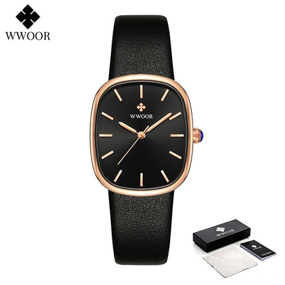 WWOOR 2023 Women Watch Fashion Leather Quartz Bracelet Watch Top Brand Luxury Waterproof Ladies Wristwatch Montre Femme Feminino