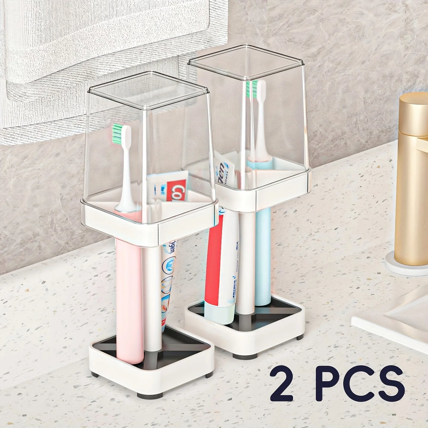 2 Pieces/1 Piece, Toothbrush Holder Set - Space Saving Couple Toothbrush Holder, Toothbrush Holder with Cup/Lid Contains 4 Slots