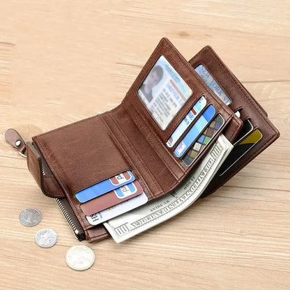 Men's Coin Purse Wallet Fashion RFID Blocking Man Leather Wallet Zipper Business Card Holder ID Money Bag Wallet Male