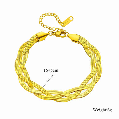 DIEYURO 316L Stainless Steel 3in1 Crossover Snake Chain Necklace Bracelets For Women Girl New Fashion Waterproof Jewelry Set