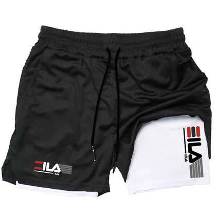 2025 Men's Two-in-one Sports Shorts Breathable Casual Quick-drying Double-layer Shorts Summer Running Sportswear Bottoms M-3XL