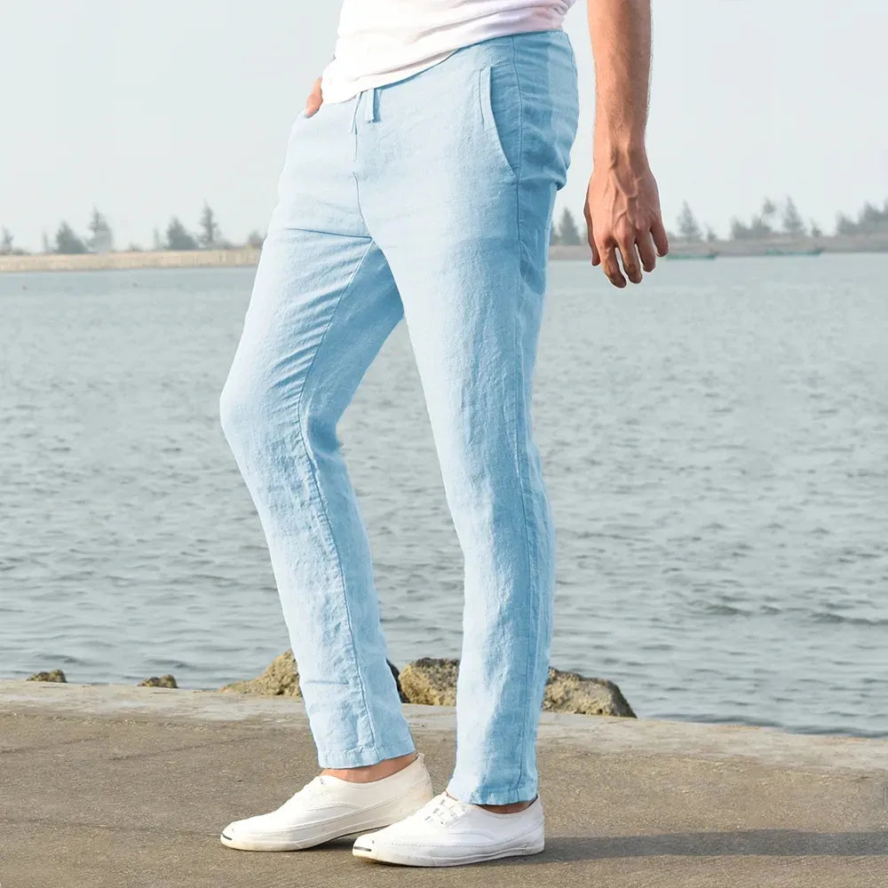 2023 Men's Cotton Linen Pants Male Autumn New Breathable Solid Color Linen Trousers Fitness Streetwear S-3XL