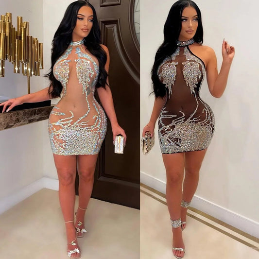 Sexy Summer Women Clothing Mesh Lace Embroidery Nightclub Ladies Dress One-piece Short Skirt Urban Style Elegant Commuting Style