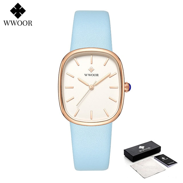 WWOOR 2023 Women Watch Fashion Leather Quartz Bracelet Watch Top Brand Luxury Waterproof Ladies Wristwatch Montre Femme Feminino