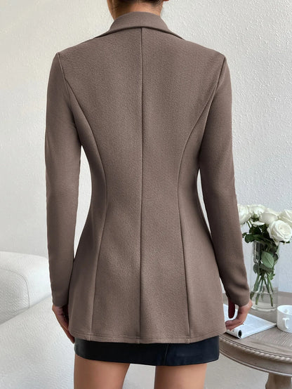 Women's Autumn Suit Jacket Long Sleeve Button Flip Buttons Lapel Slim Khaki Out Casual Simple Style