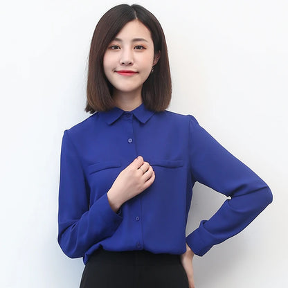 2025 Autumn Women's Solid Color Lapel Long Sleeve Chiffon Shirts Simple Casual Loose Woman Blouse and Tops Office Lady Clothes