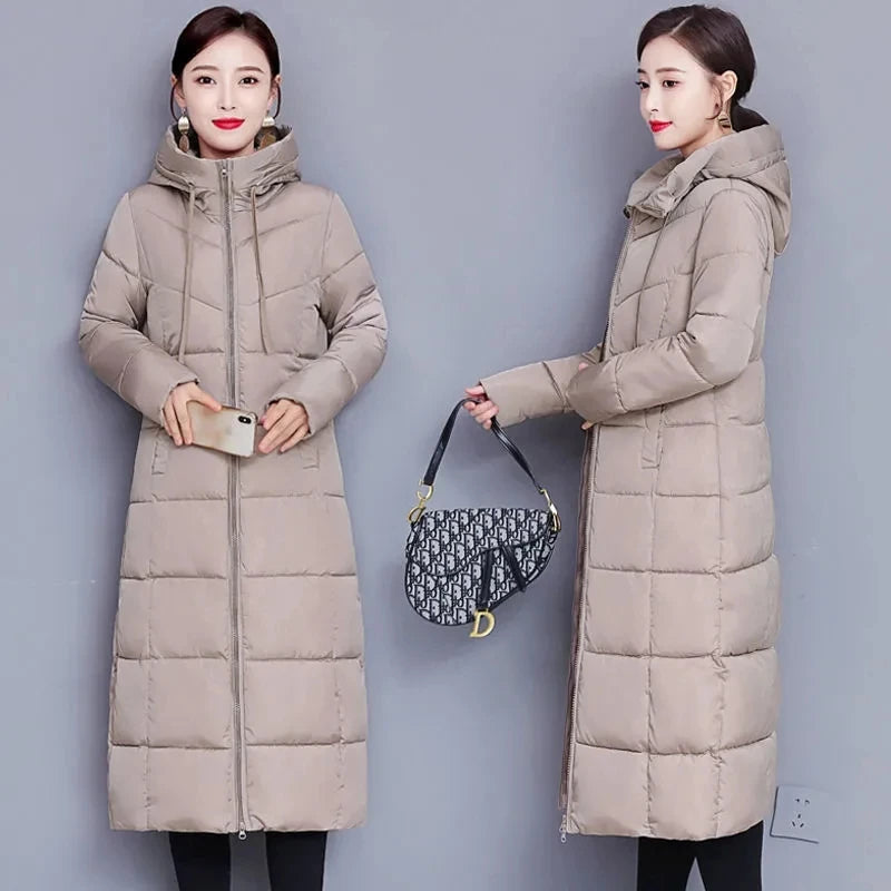 2023 Women's Winter Long Coats Warm Down Cotton Jacket Hooded Parka Overcoat Fashion Slim Snow Outwear Korean Oversized Jackets