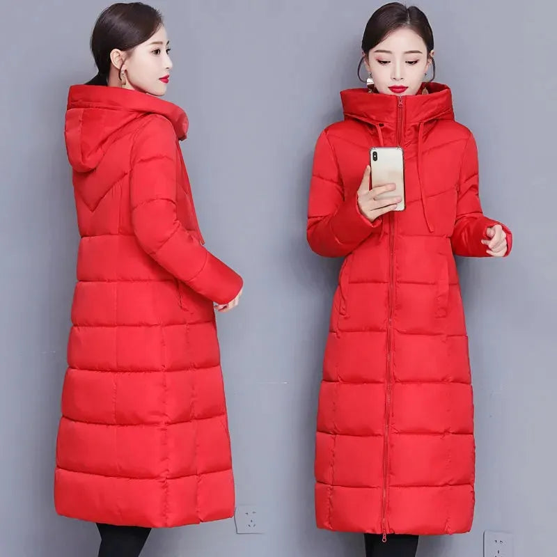 2023 Women's Winter Long Coats Warm Down Cotton Jacket Hooded Parka Overcoat Fashion Slim Snow Outwear Korean Oversized Jackets