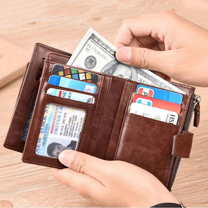 Men's Coin Purse Wallet Fashion RFID Blocking Man Leather Wallet Zipper Business Card Holder ID Money Bag Wallet Male