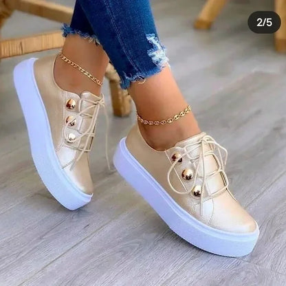 2025 Women Casual Sneakers Woman Fashion Spring Leather PU Sneakers Female Platform Vulcanize Shoes Zapatillas De Mujer