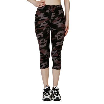 Fashionable leisure vacation camouflage tight pants, fitness women's printed summer soft cropped leggings