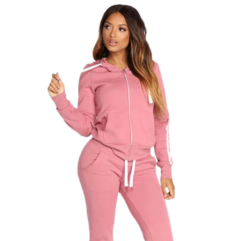 Women Sweatshirt Set Solid Color Casual Zipper Hoodies Daily Gym Jogging 2 Pieces Set  New Woman Pant Sets