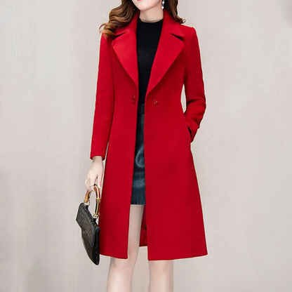 Autumn and Winter Korean Version Woolen Coat Women's Medium Long Knee Down Waist Suit Collar Wool Coat