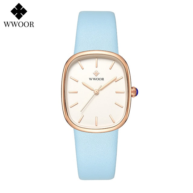 WWOOR 2023 Women Watch Fashion Leather Quartz Bracelet Watch Top Brand Luxury Waterproof Ladies Wristwatch Montre Femme Feminino