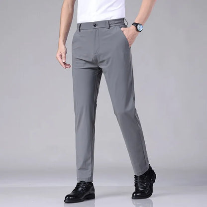 2023 Summer Casual Pants Men Thin Business Stretch Slim Elastic Waist Jogger Korean Classic Thin Black Gray Blue Trousers Male