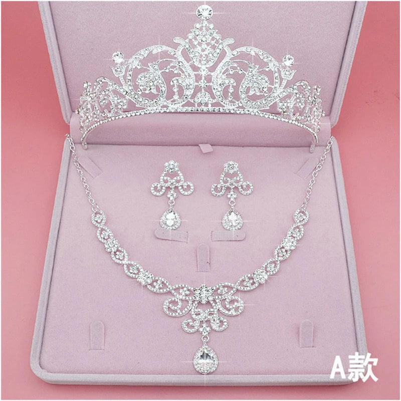 Itacazzo Bridal Jewelry Sets Crown Necklace Earrings Four Pack Silver Colour Women's Fashion Wedding Tiaras(excluding boxes)