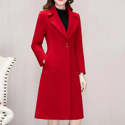 Autumn and Winter Korean Version Woolen Coat Women's Medium Long Knee Down Waist Suit Collar Wool Coat