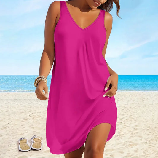 Women's Summer Sleeveless Plain Casual  Summer Dress for Holiday Women Clothing  Birthday Dress for Beach Dress Vestidos De