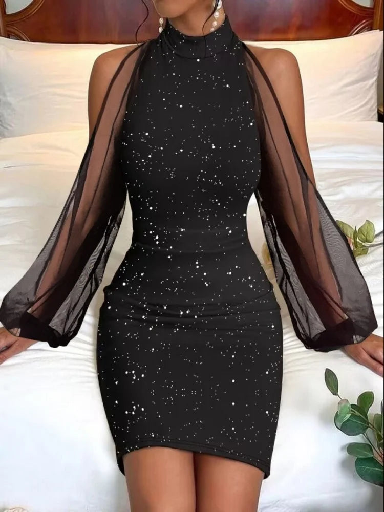 Wmstar Dresses Women's Clothing Mesh Sleeve Hollow Out Sleeve Bodycon Mini Party Dress Summer Wholesale Dropshipping 2023