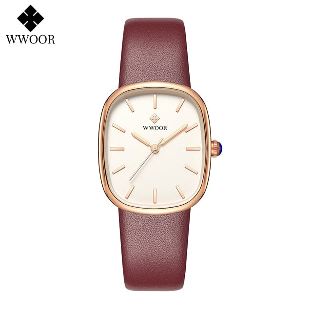 WWOOR 2023 Women Watch Fashion Leather Quartz Bracelet Watch Top Brand Luxury Waterproof Ladies Wristwatch Montre Femme Feminino