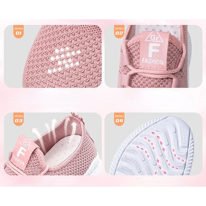 Women's Casual Sneakers Summer Comfortable Breathable Flat Shoes Fashion Women Walking Soft Versatile Lace-Up Running Shoes