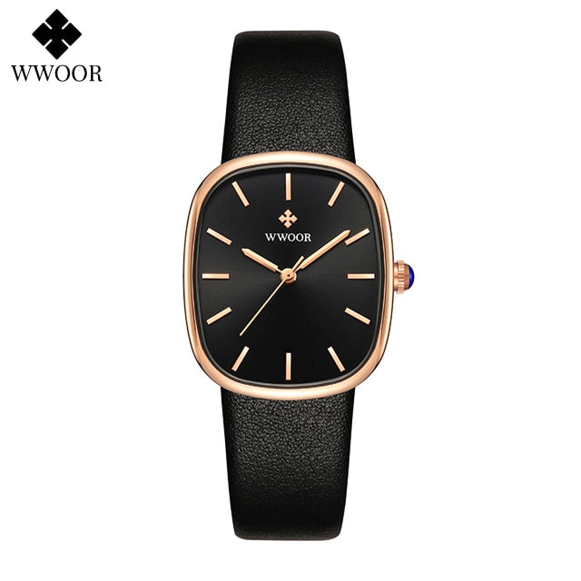 WWOOR 2023 Women Watch Fashion Leather Quartz Bracelet Watch Top Brand Luxury Waterproof Ladies Wristwatch Montre Femme Feminino