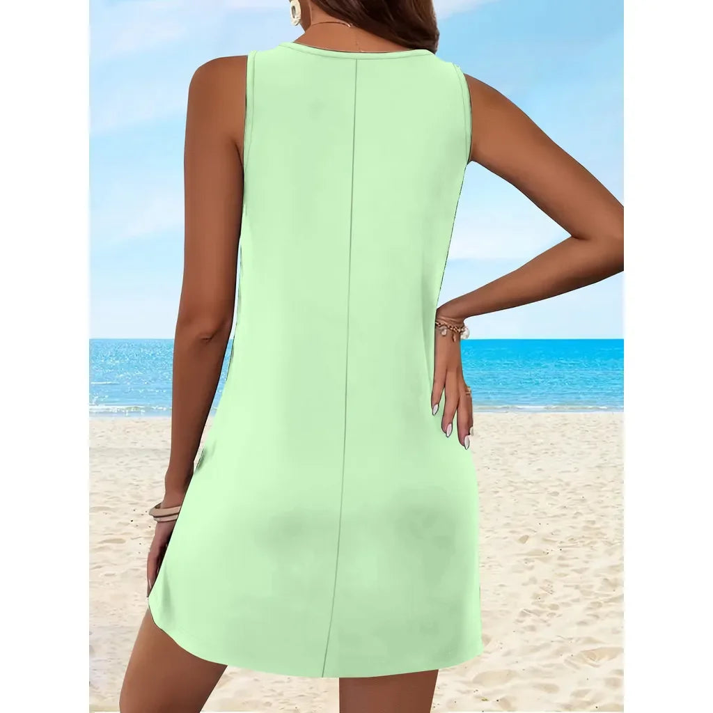 Women's Summer Sleeveless Plain Casual  Summer Dress for Holiday Women Clothing  Birthday Dress for Beach Dress Vestidos De