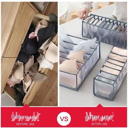 Dormitory Bra Closet Organizer for Socks Home Separated Underwear Storage Box 7 Grids Bra Organizer Foldable Drawer Organizer