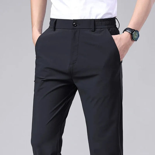 2023 Summer Casual Pants Men Thin Business Stretch Slim Elastic Waist Jogger Korean Classic Thin Black Gray Blue Trousers Male