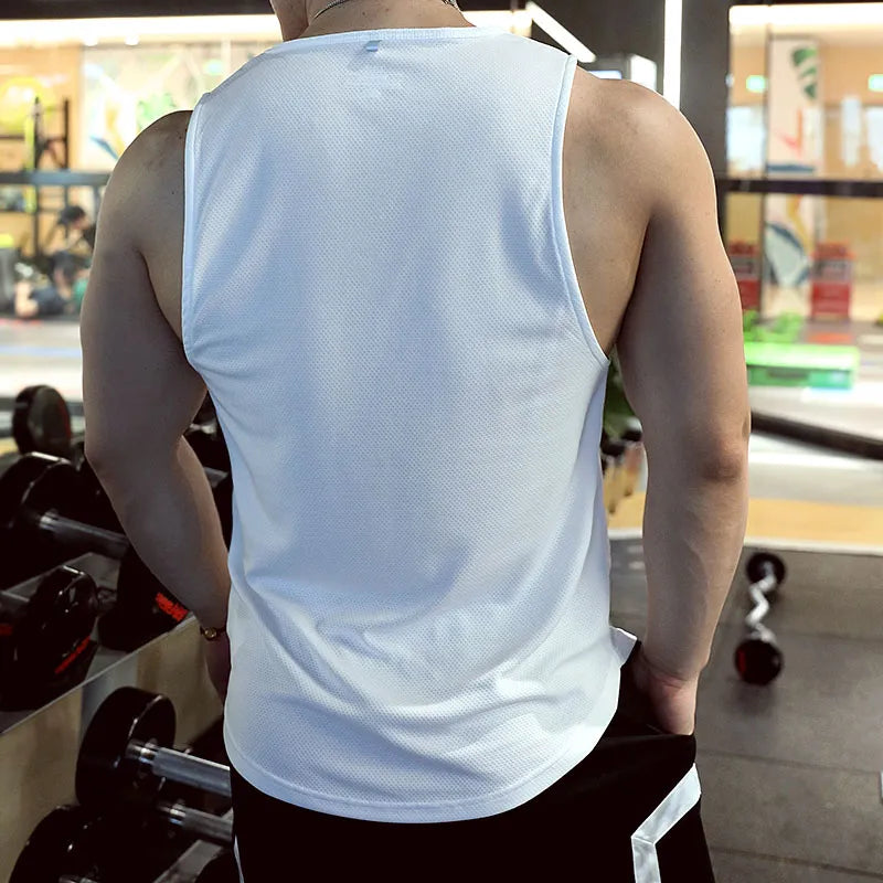 Men Tank Tops Sleeveless Shirt Polyester Mesh Material Quick Dry Breathable Men Workout Fitness Basketball Top Tee