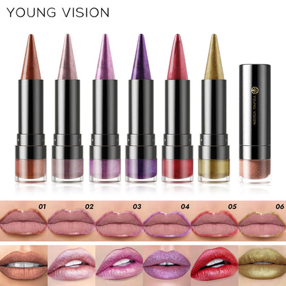 YOUNG VISION 6 colors matte pearl fine glitter diamond dual-purpose lipstick long-lasting easy to color non-stick cup lipstick