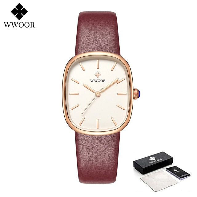 WWOOR 2023 Women Watch Fashion Leather Quartz Bracelet Watch Top Brand Luxury Waterproof Ladies Wristwatch Montre Femme Feminino