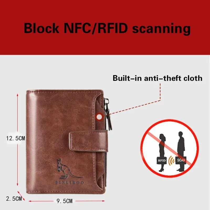 Men's Coin Purse Wallet Fashion RFID Blocking Man Leather Wallet Zipper Business Card Holder ID Money Bag Wallet Male