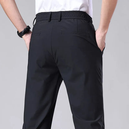 2023 Summer Casual Pants Men Thin Business Stretch Slim Elastic Waist Jogger Korean Classic Thin Black Gray Blue Trousers Male