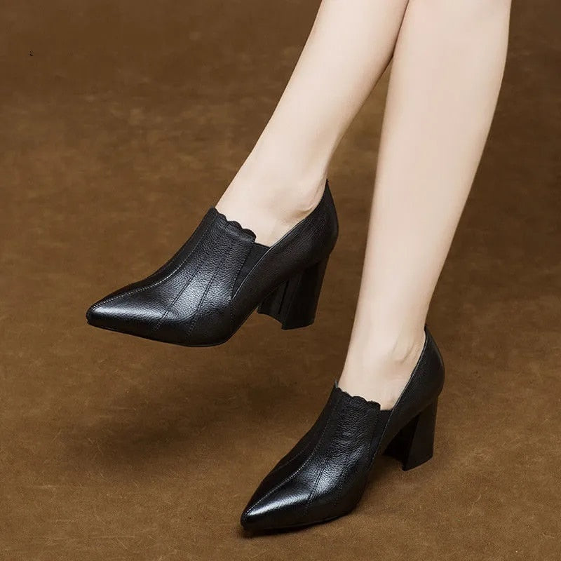 Women Pointed Toe Leather Office Shoes