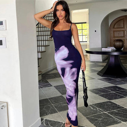 Summer Women's Dresses New Fashion Print Sleeveless Backless Bodycon Sexy Maxi Dresses Casual Streetwear Club Elegant Lady Dress