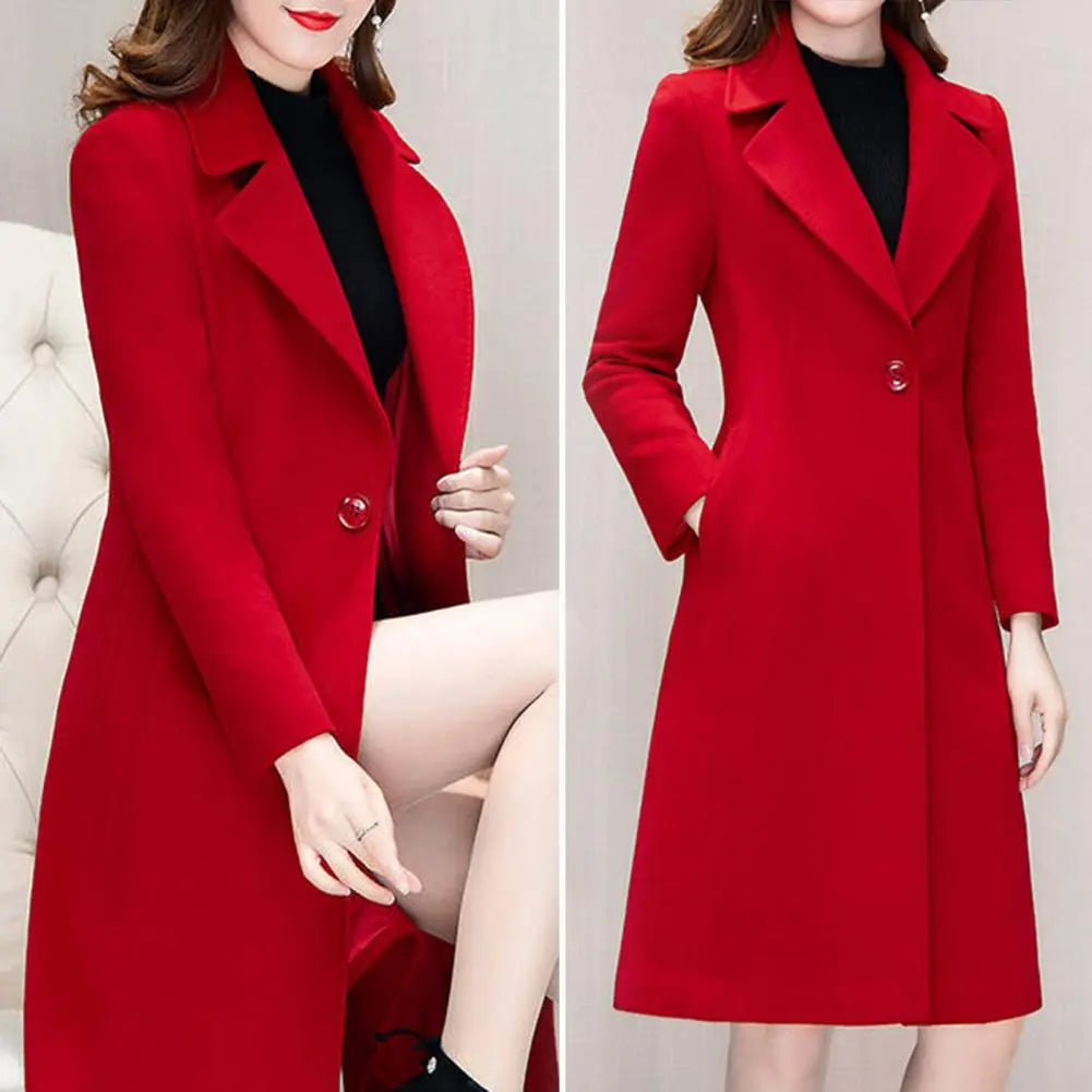 Autumn and Winter Korean Version Woolen Coat Women's Medium Long Knee Down Waist Suit Collar Wool Coat