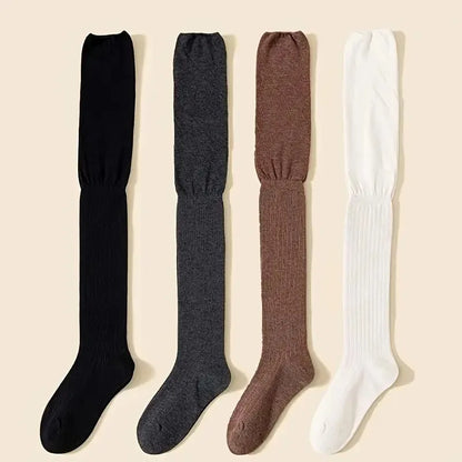1/4 Pairs Women Solid Color Knee High Socks High Elasticity Breathable Comfortable Suitable All Seasons Casual Long Boots Socks