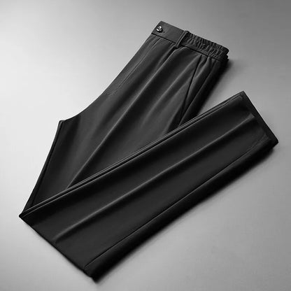 2023 Summer Casual Pants Men Thin Business Stretch Slim Elastic Waist Jogger Korean Classic Thin Black Gray Blue Trousers Male