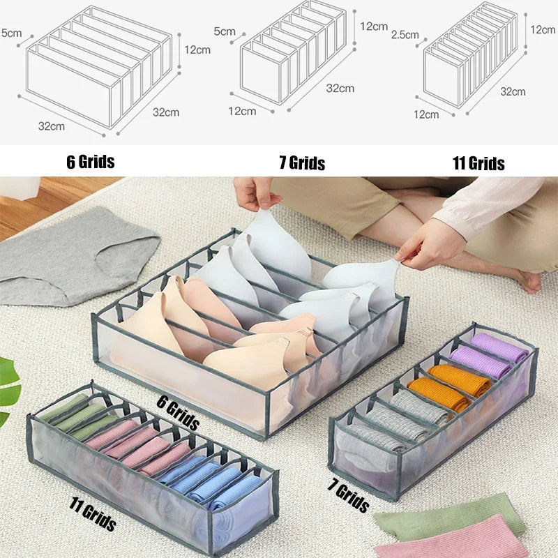 Dormitory Bra Closet Organizer for Socks Home Separated Underwear Storage Box 7 Grids Bra Organizer Foldable Drawer Organizer