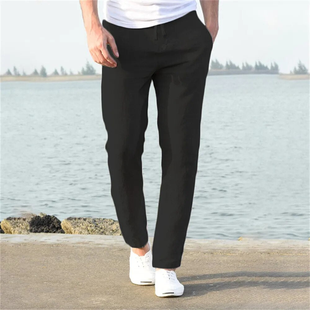 2023 Men's Cotton Linen Pants Male Autumn New Breathable Solid Color Linen Trousers Fitness Streetwear S-3XL