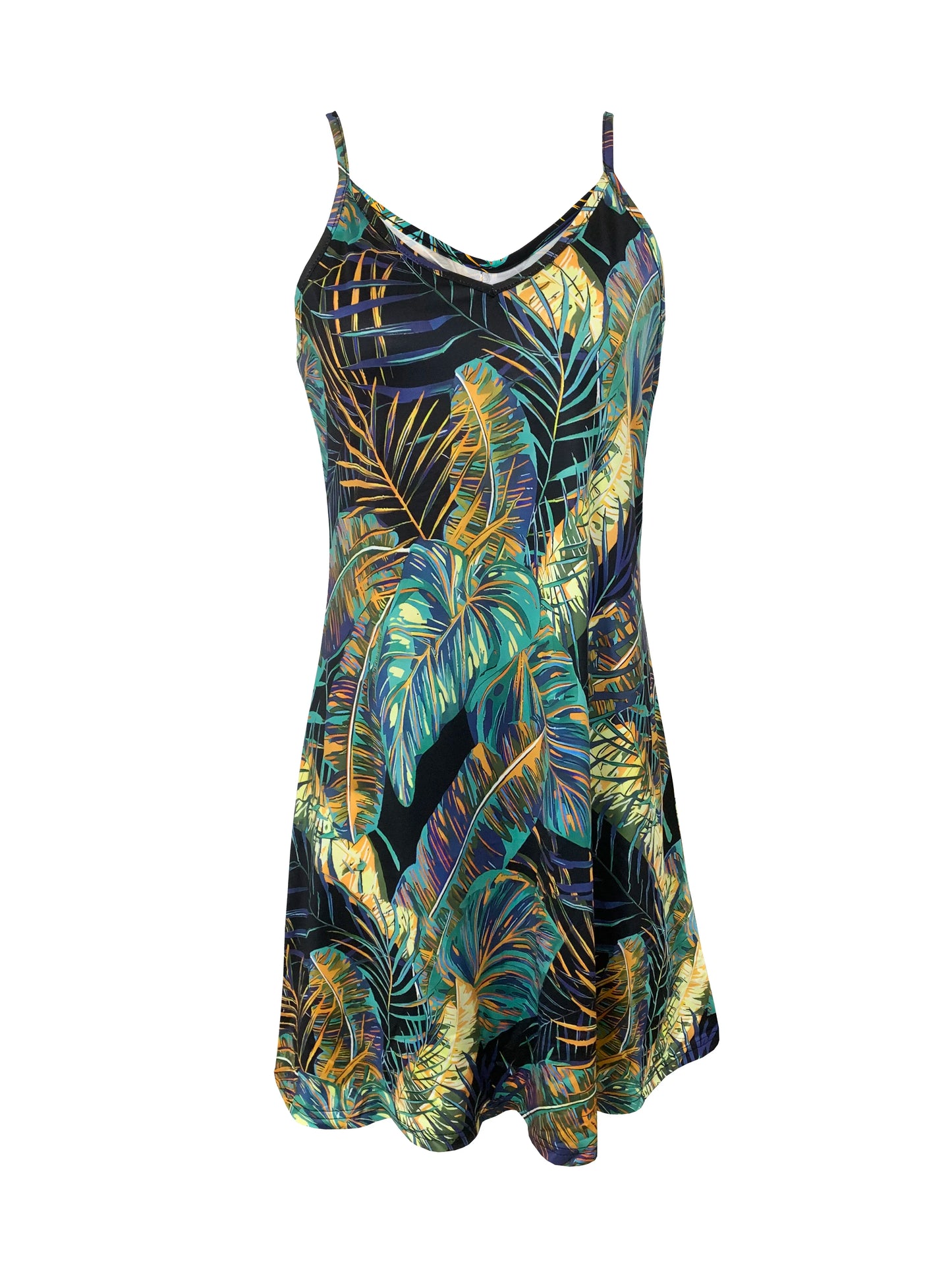 Tropical Printed Women's Summer Spaghetti Strap Dress For Spring&Summer, Fashion Vacation Beach Dress