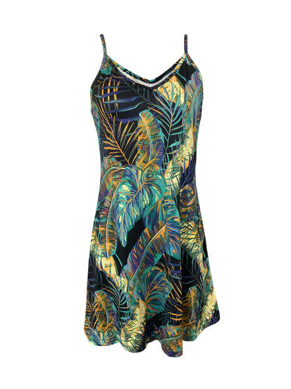Tropical Printed Women's Summer Spaghetti Strap Dress For Spring&Summer, Fashion Vacation Beach Dress