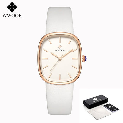 WWOOR 2023 Women Watch Fashion Leather Quartz Bracelet Watch Top Brand Luxury Waterproof Ladies Wristwatch Montre Femme Feminino