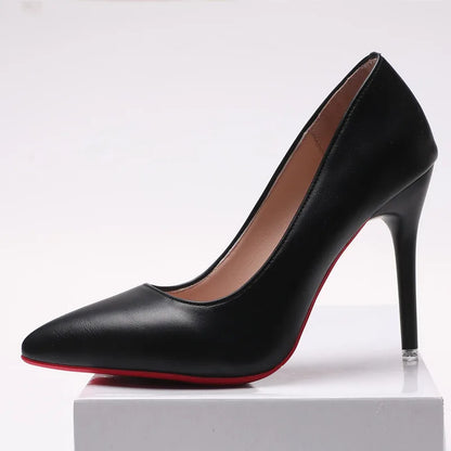 Sexy Fashion Red Sole Women's Pumps Matte Leather Stiletto Heels Shoes Classic Black Career Work Dress Shoes Ladies High Heels ﻿