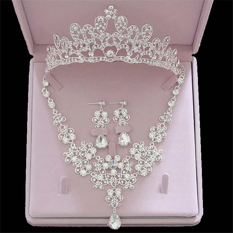 Itacazzo Bridal Jewelry Sets Crown Necklace Earrings Four Pack Silver Colour Women's Fashion Wedding Tiaras(excluding boxes)