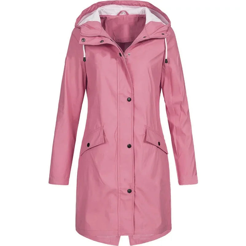 2025 New Arrival Women Clothes Solid Rain Waterproof Jacket Coat Outdoor Hoodie Long Overcoat Plus Size Duster Coats For Women
