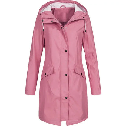 2025 New Arrival Women Clothes Solid Rain Waterproof Jacket Coat Outdoor Hoodie Long Overcoat Plus Size Duster Coats For Women