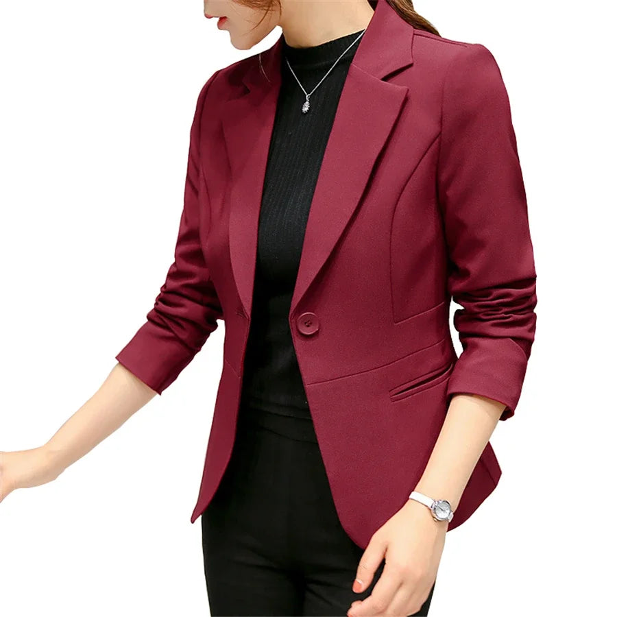 Black Women Blazer Formal Slim Blazers Lady Office Work Suit Pockets Jackets Coat Female Wine Notched Blazer Jackets Femme