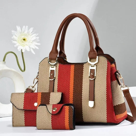 Luxury Brand Designer Women's Handbag+wallet Fashionable New Striped Shoulder Bag Large Capacity Crossbody Bag Commuting Handbag